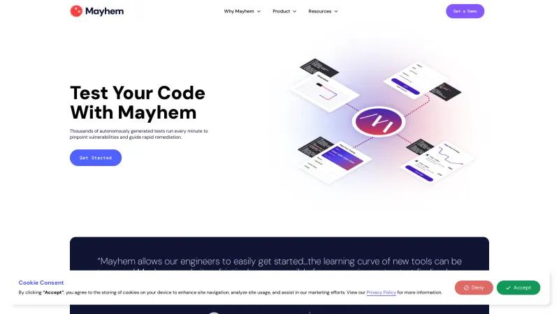 Homepage of Mayhem Code Security