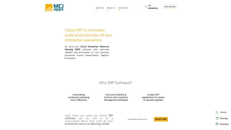 Homepage of MCI Apps ERP