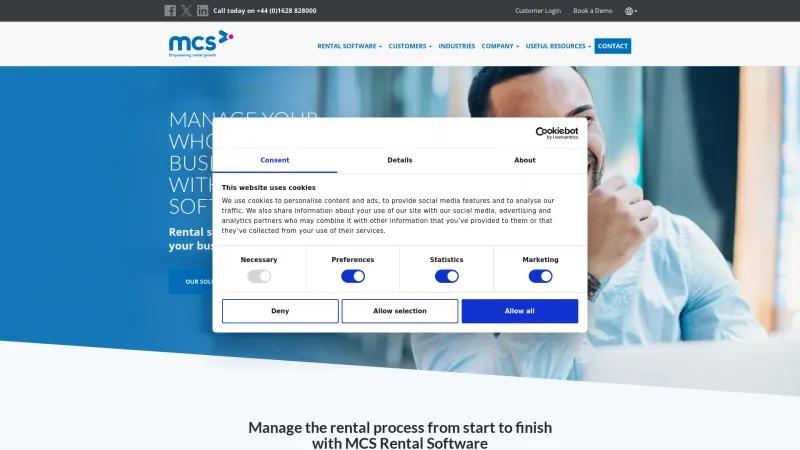 Homepage of MCS Rental Software