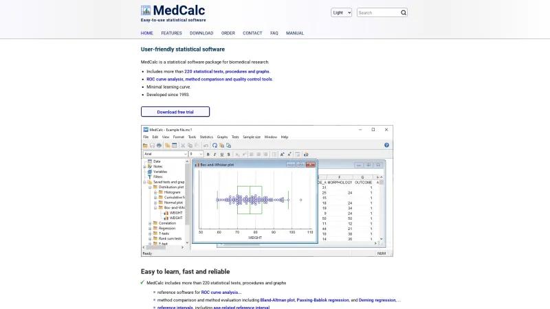 Homepage of MedCalc