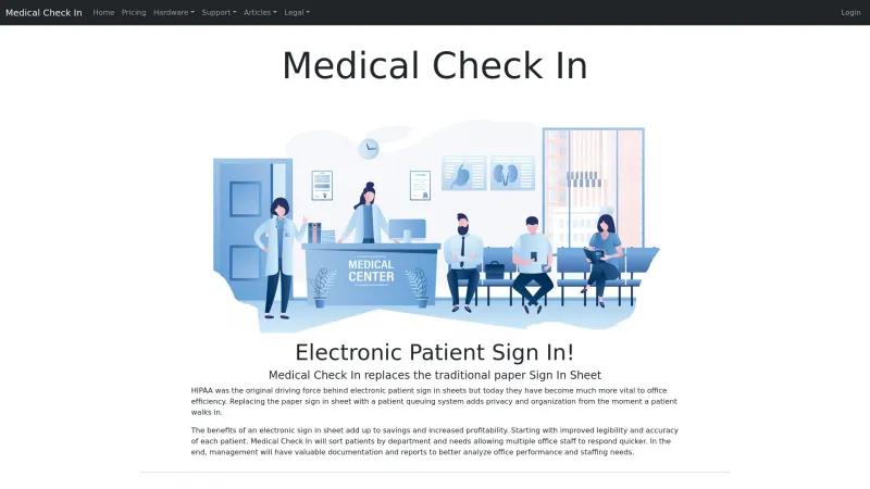 Homepage of Medical Check In