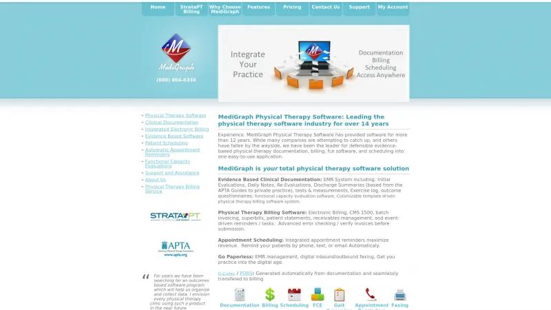 Homepage of MediGraph Physical Therapy Software