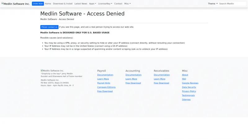 Homepage of Medlin Payroll Software