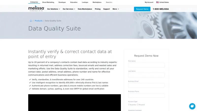 Homepage of Melissa Data Quality Suite