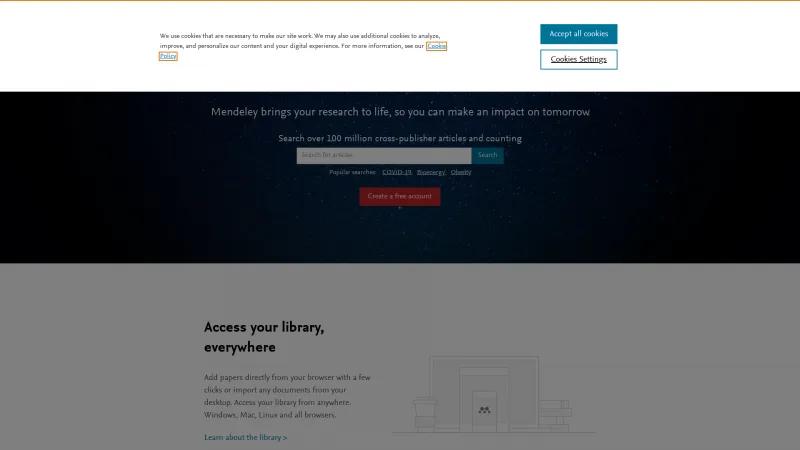 Homepage of Mendeley