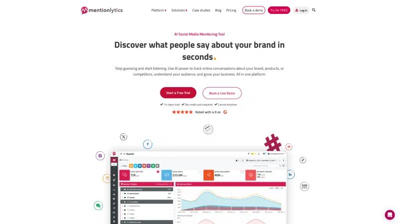 Homepage of Mentionlytics