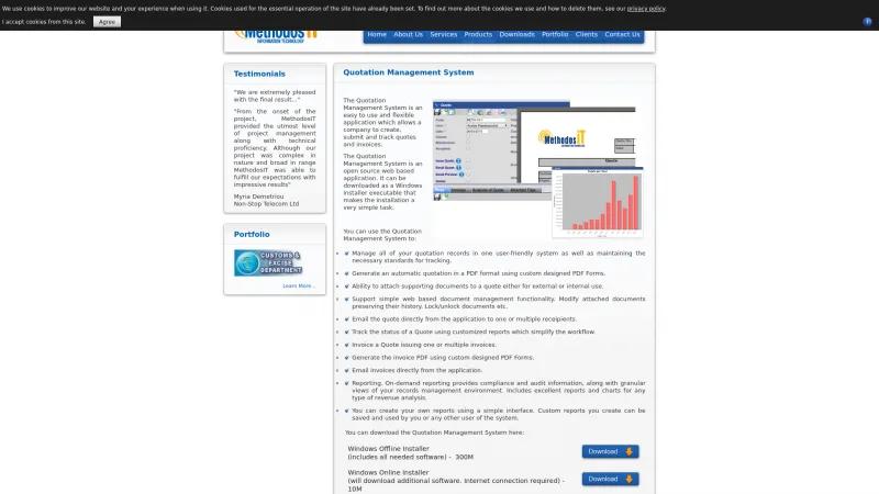 Homepage of MethodosIT Quotation Management System