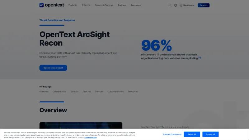 Homepage of ArcSight Recon