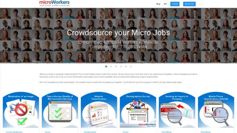 Homepage of Microworkers