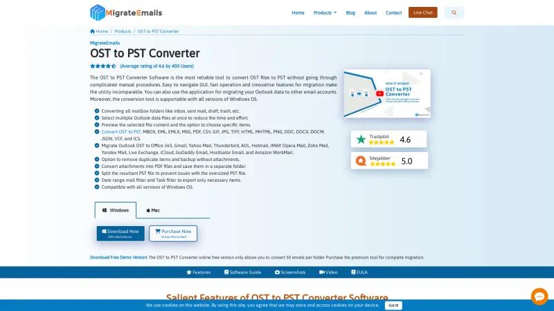 Homepage of MigrateEmails OST to PST Converter