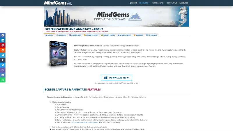 Homepage of MindGems Screen Capture And Annotate