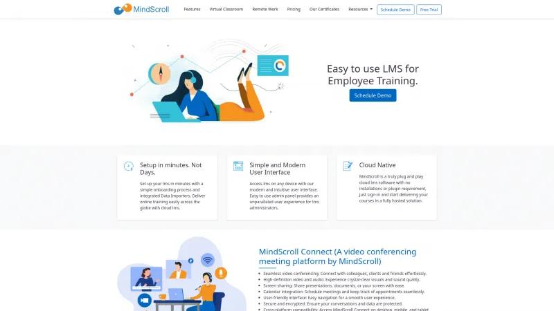 Homepage of MindScroll LMS