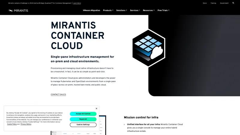 Homepage of Mirantis Container Cloud