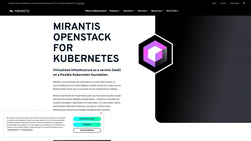 Homepage of Mirantis OpenStack for Kubernetes