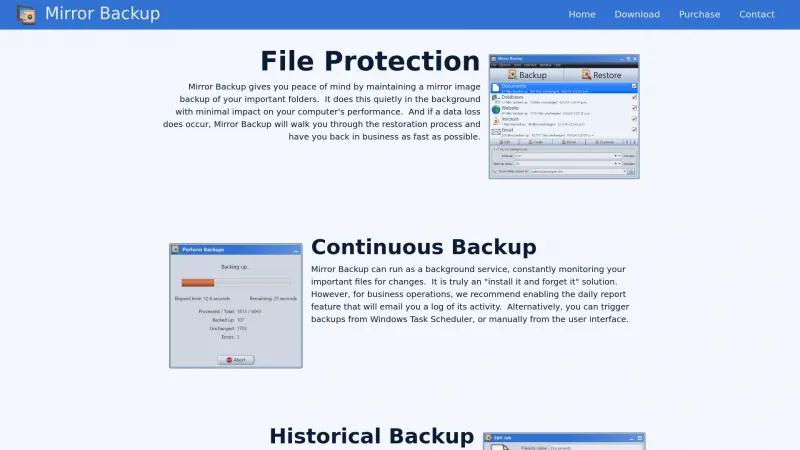 Homepage of Mirror Backup