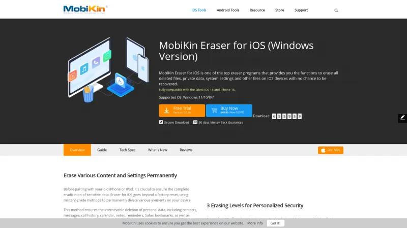 Homepage of MobiKin Eraser for iOS