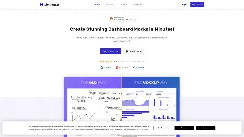Revolutionize Your Dashboard Design with Mokkup.ai: The Ultimate Wireframing Tool for Teams Homepage of Mokkup.ai