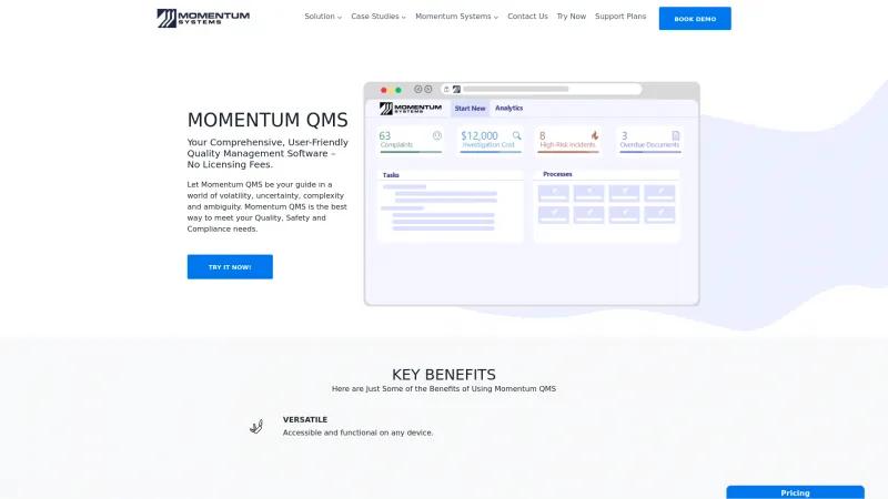 Homepage of Momentum QMS