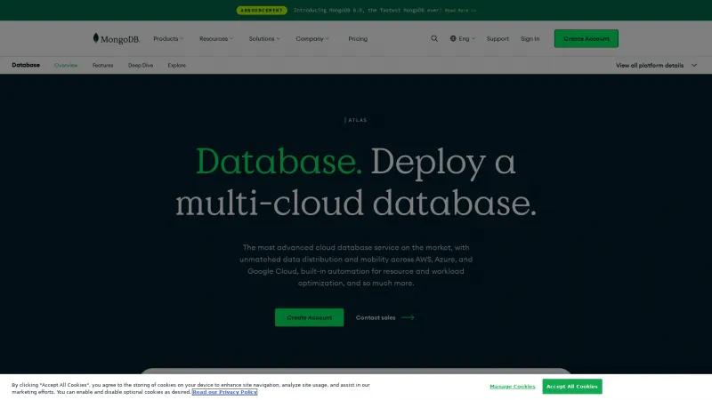 Homepage of MongoDB Atlas