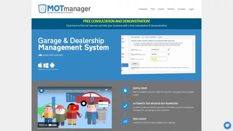 Homepage of MOT Manager