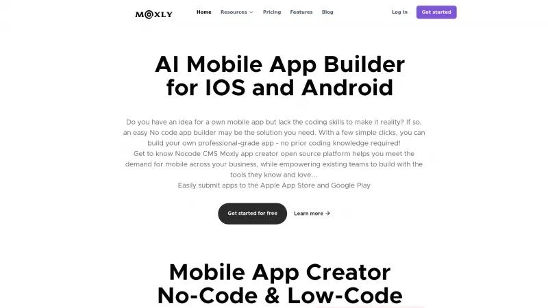 Homepage of Moxly