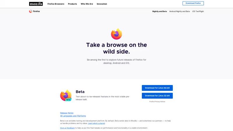 Homepage of Firefox Nightly