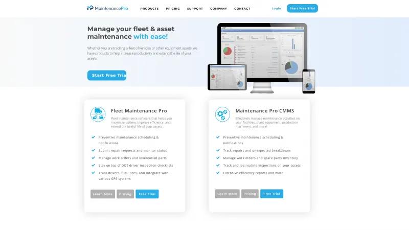 Homepage of Fleet Maintenance Pro