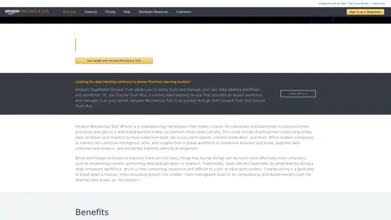 Homepage of Amazon Mechanical Turk