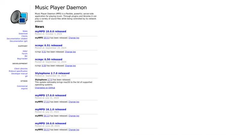 Homepage of Music Player Daemon (MPD)