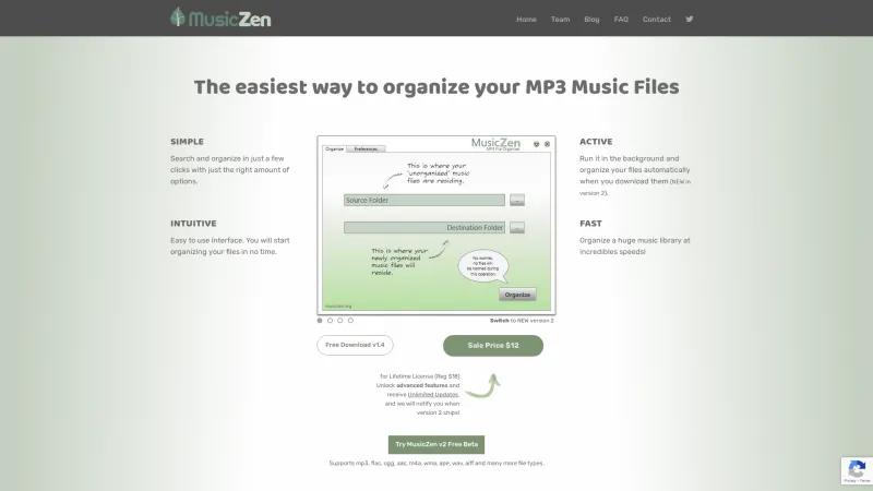 Homepage of MusicZen