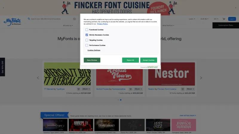 Homepage of MyFonts