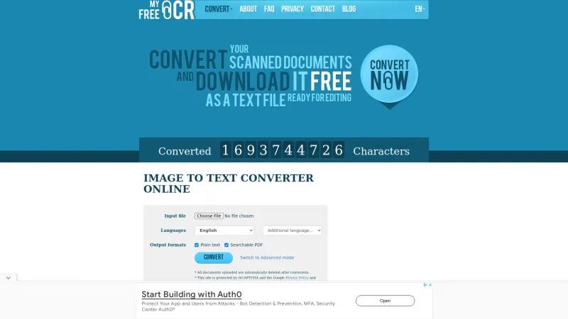 Homepage of MyFreeOCR