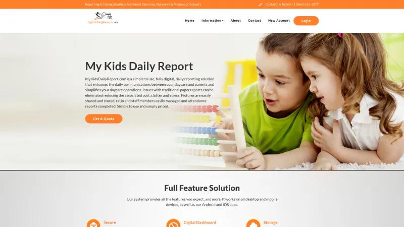 Homepage of My Kids Daily Report