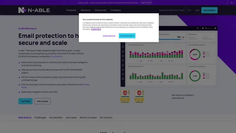 Homepage of N-able Mail Assure
