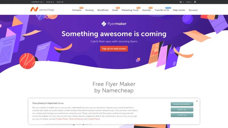 Homepage of Namecheap Flyer Maker