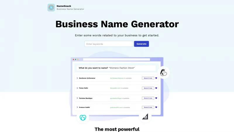 Homepage of NameSnack