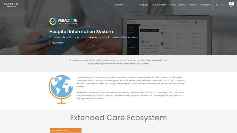 Homepage of Napier Hospital Information System