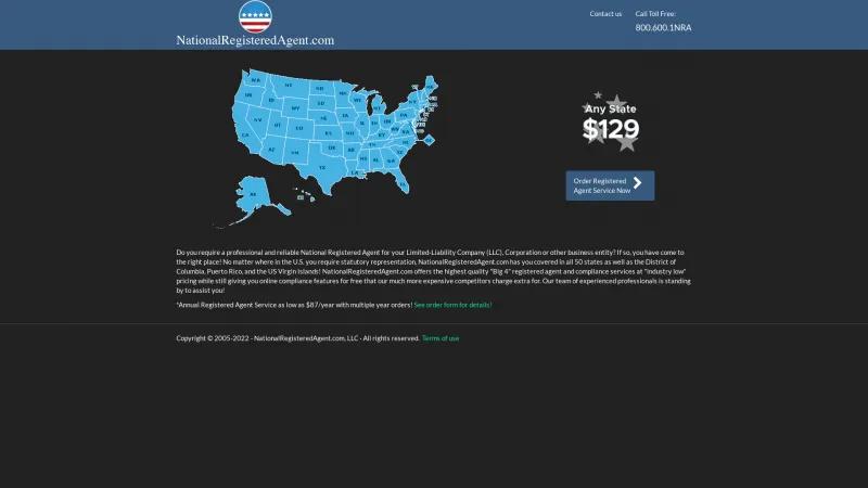 Homepage of NationalRegisteredAgent.com