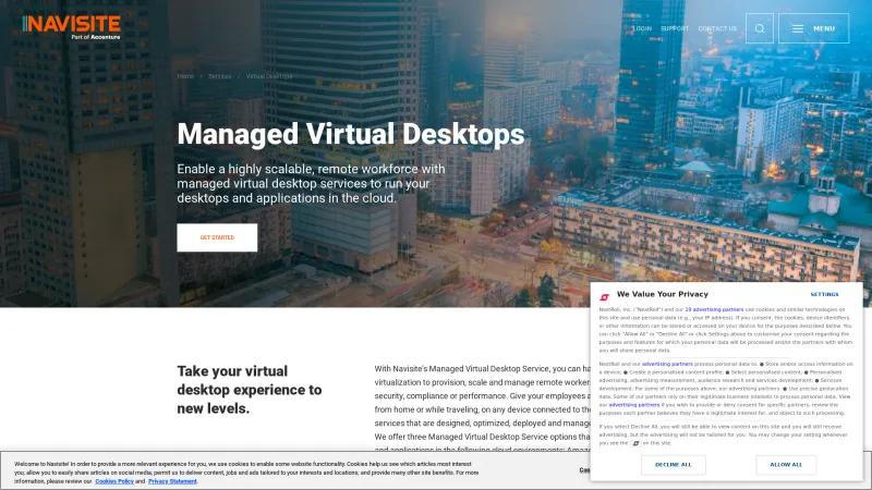 Homepage of Navisite Managed Virtual Desktops