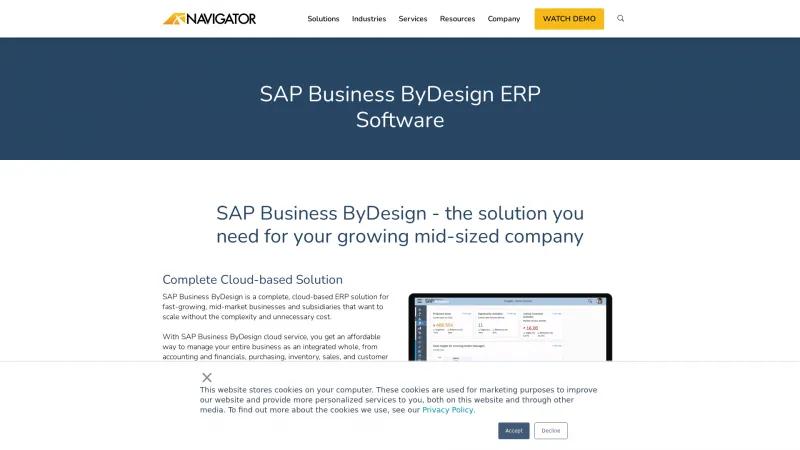 Homepage of SAP Business ByDesign