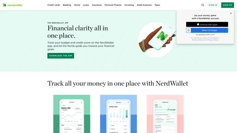 Homepage of NerdWallet