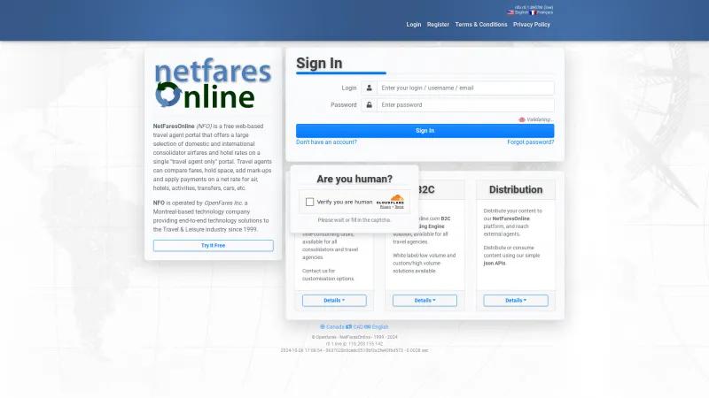 Homepage of Netfares Online