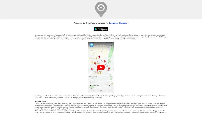 Homepage of Location Changer