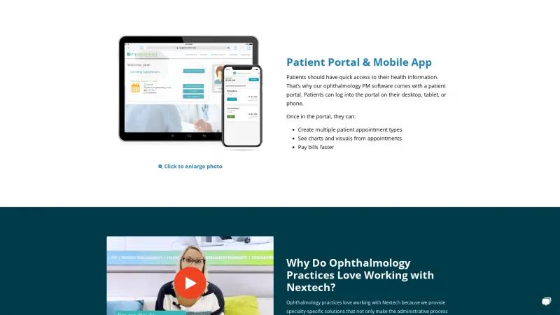 Homepage of NexTech Patient Portal