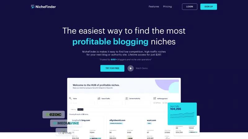 Homepage of NicheFinder.io