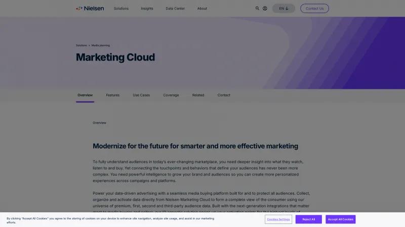 Homepage of Nielsen Marketing Cloud