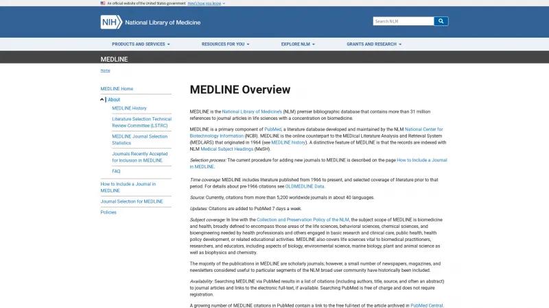 Homepage of MEDLINE