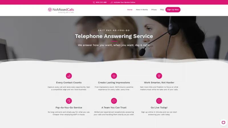 Homepage of NoMissedCalls