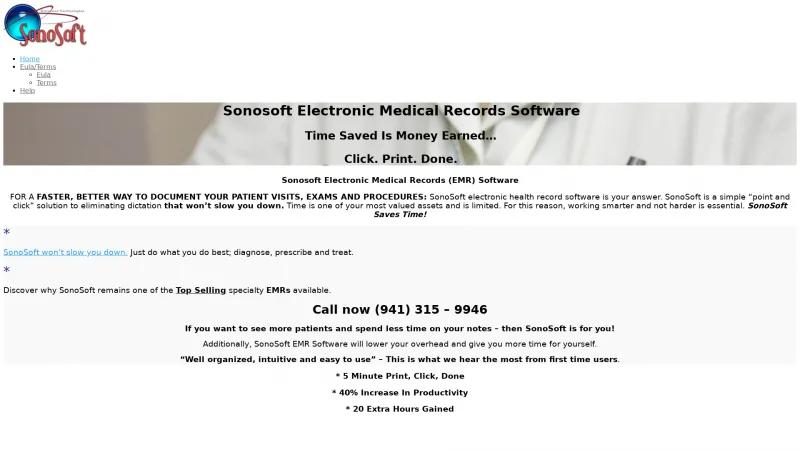 Homepage of SonoSoft EMR