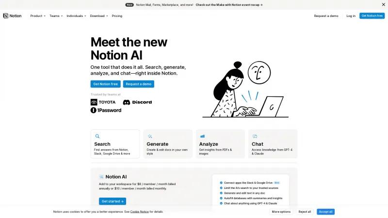 Homepage of Notion AI